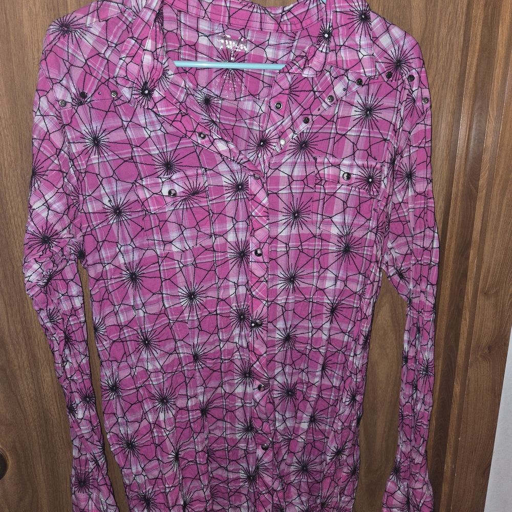 Bright Pink Printed Button-Down Long-Sleeve Shirt